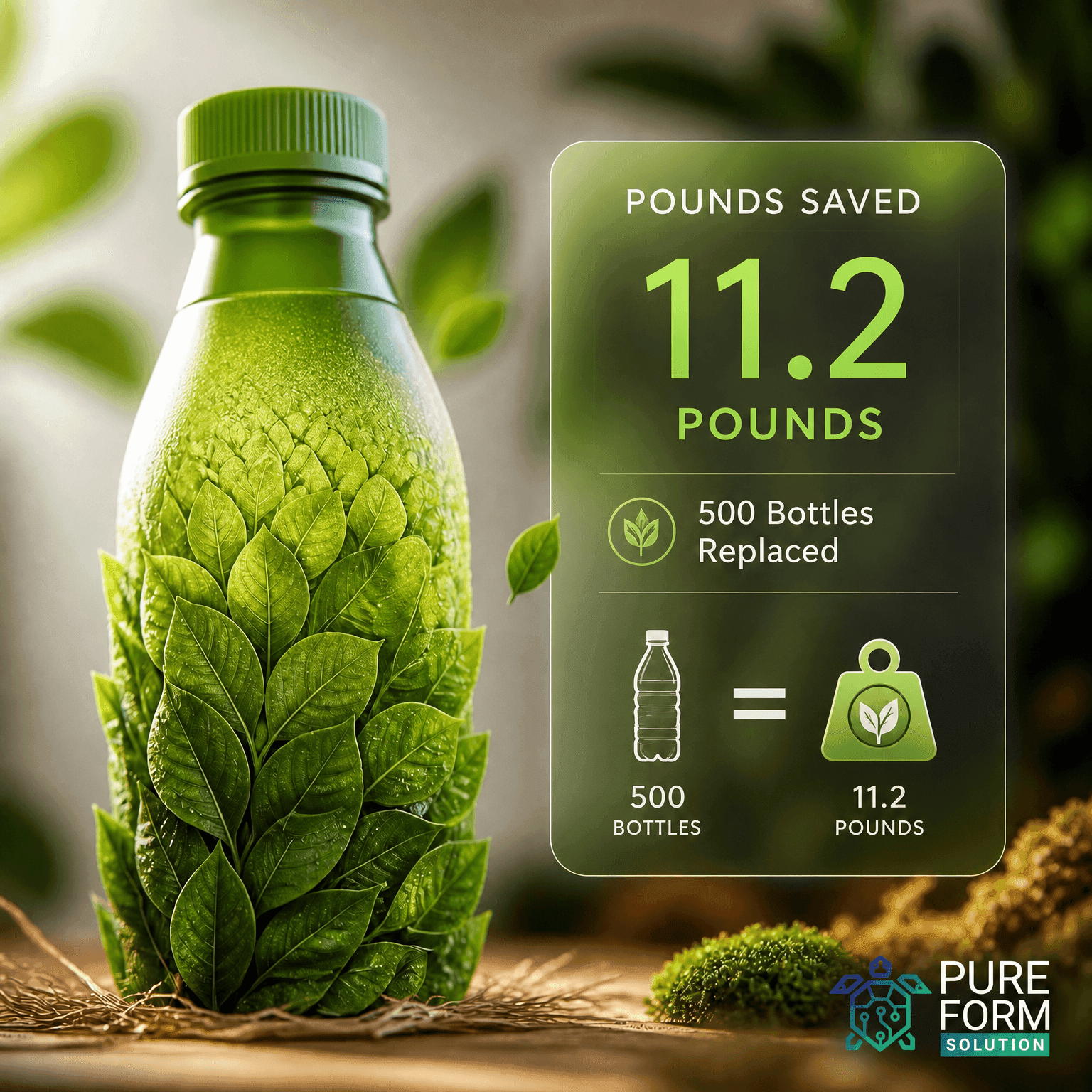 Pure Form Solution — 11.2 pounds saved, 500 bottles replaced