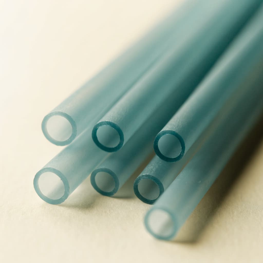Close-up of unwrapped EverBlu PHA straws