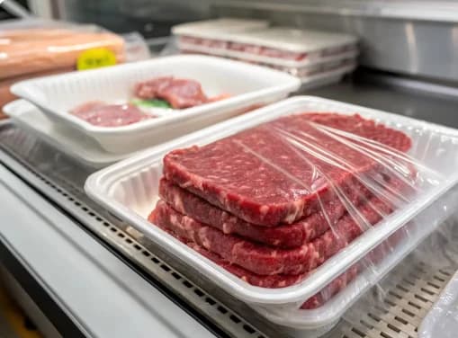 PHA compostable meat packing tray with ribbed base for retail meat, poultry, and seafood packing