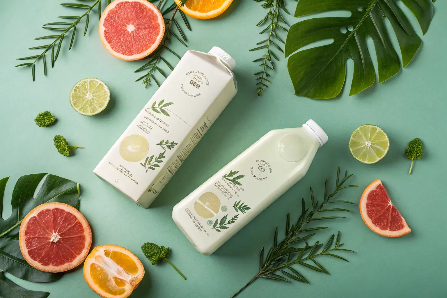 PHA biodegradable milk and juice jugs — fully compostable beverage containers replacing conventional HDPE plastic gallon jugs