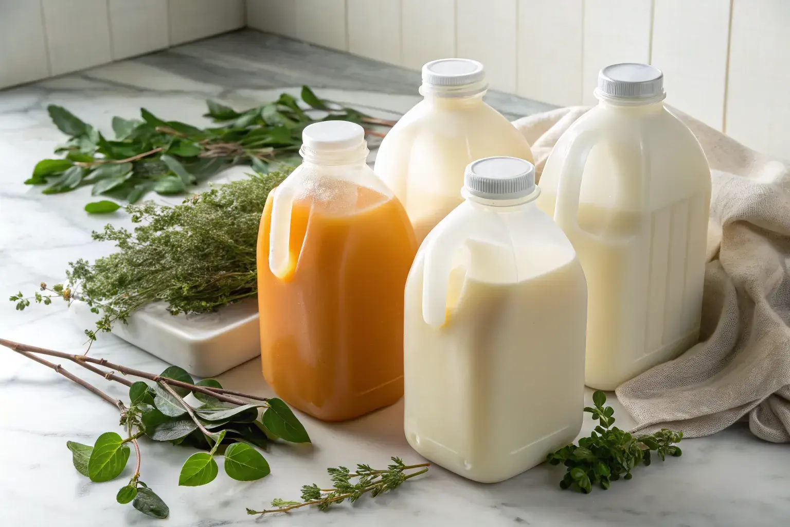 PHA biodegradable milk and juice jugs by Pure Form Solution — sustainable alternative to HDPE plastic