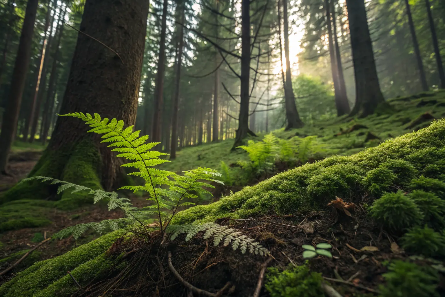 Lush green forest — the natural world we protect by choosing compostable utensils